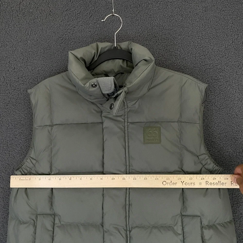 66 North Iceland Dyngja Down Vest Mens XS Green Quilted Insulated Gilet